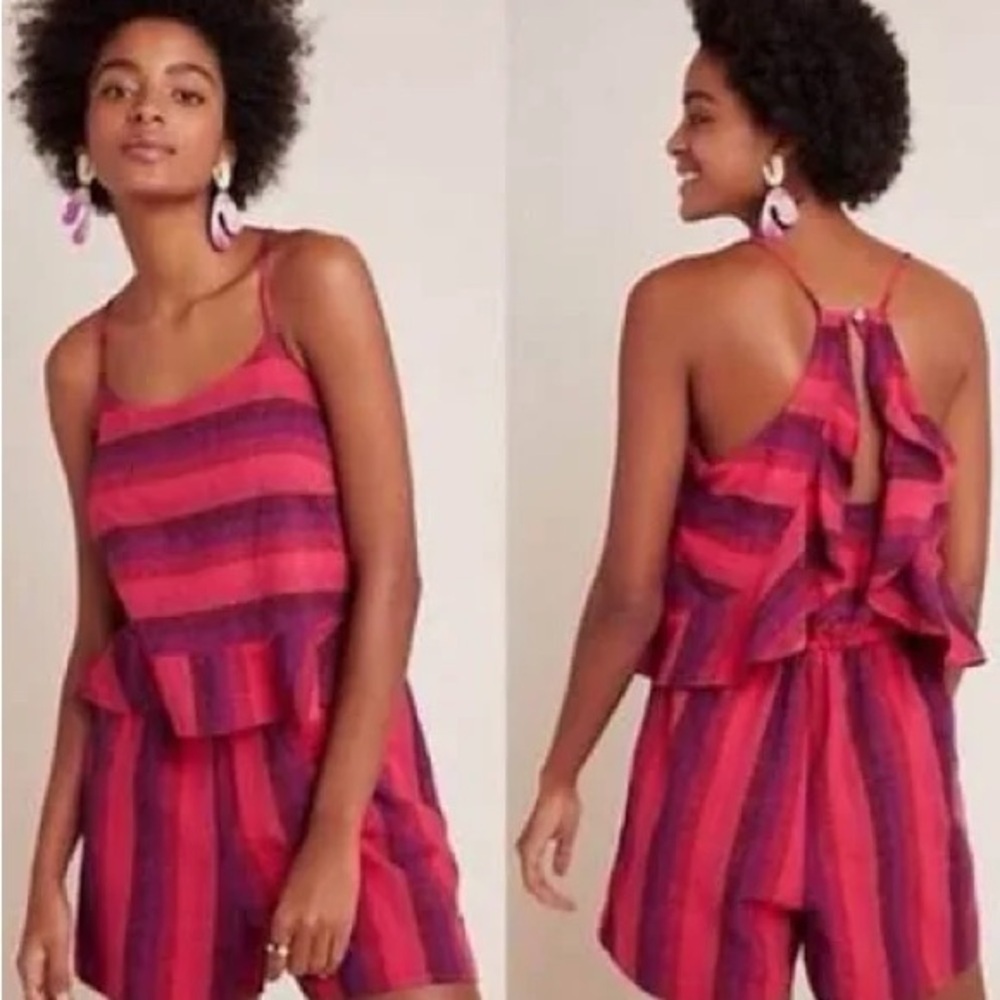 Revolve Anthropologie Amadi Melia Ruffle Open Back Striped Romper - Size Large